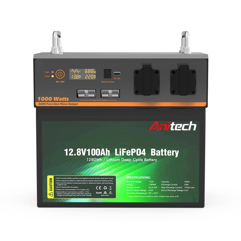12V 100Ah Lifepo4 Battery Portable Power Station 1000W AT09