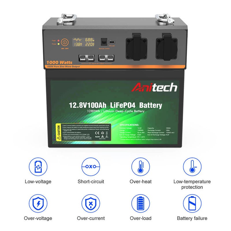 12V 100Ah Lifepo4 Battery Portable Power Station 1000W AT09