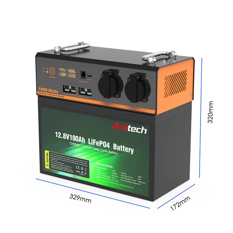 12V 100Ah Lifepo4 Battery Portable Power Station 1000W AT09